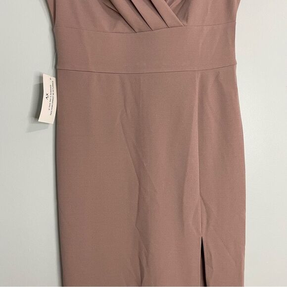 NWT AX Paris Plunge Front Maxi Dress High Slit in Mushroom Color Women’s US Sz10 - Picture 11 of 13